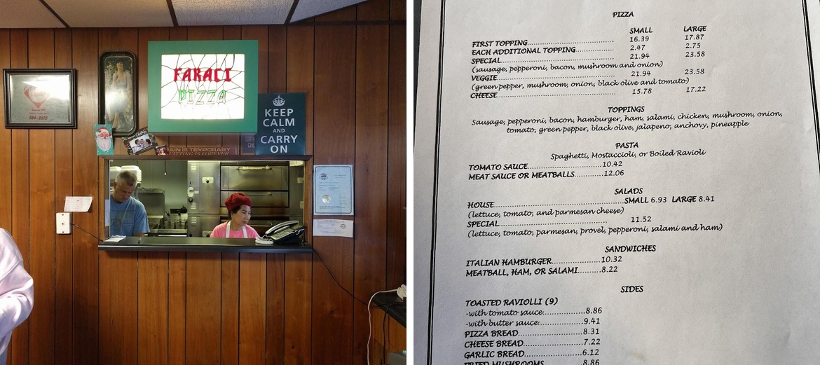 Faraci Pizza Menu
